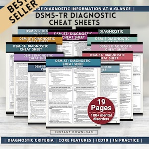DSM5-Tr  Mental Disorder Reference, Diagnosis Criteria Cheat Sheets - 19-Page DSM5, Psychiatry Diagnostic Guide (PDF Download)p