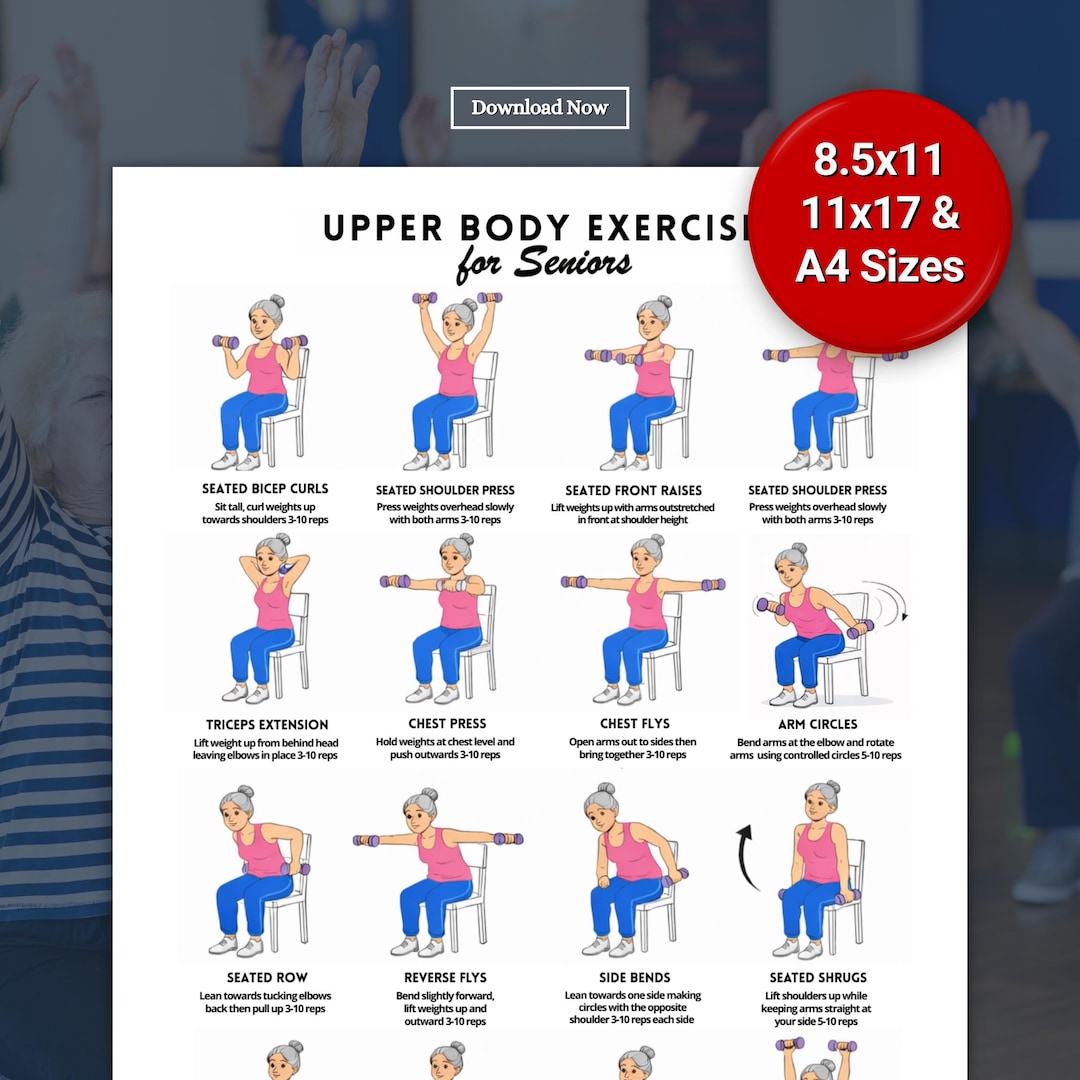 Chair Exercises for Seniors, Upper Body Exercise Chart, Seated Workout ...