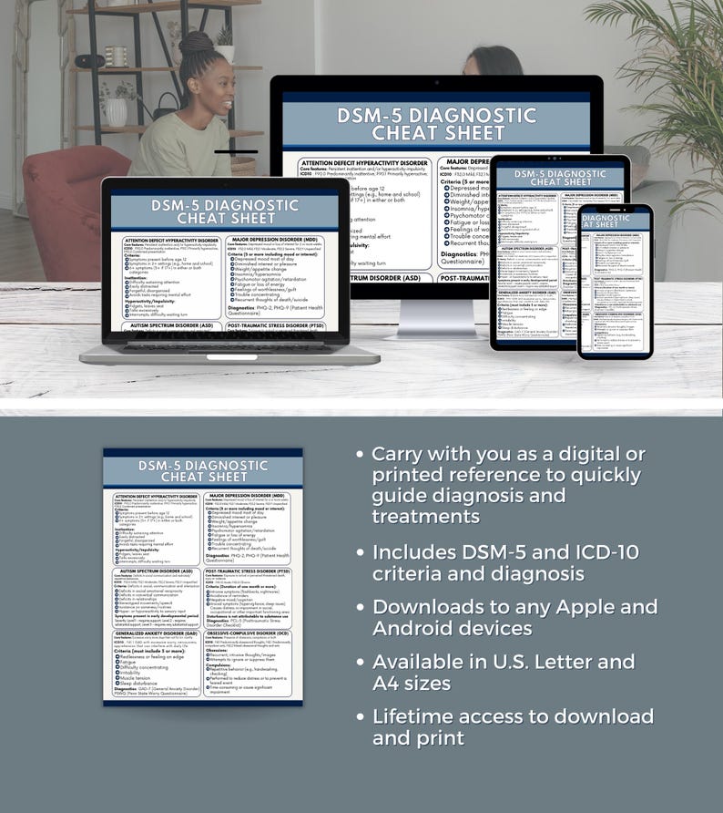 DSM 5 Diagnosis Cheat Sheet, DSM-5 Mental Health Therapist Quick ...