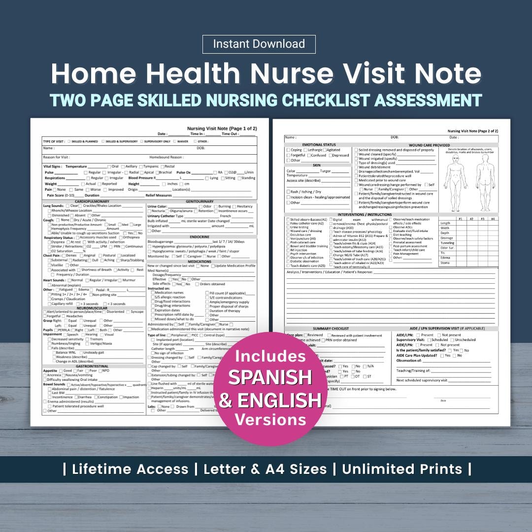 Home Health Nurse Visit Note Template | Skilled Nursing Home Visit