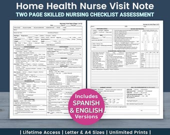 Home Health Nurse Visit Note Template | Skilled Nursing Home Visit Documentation | Home Healthcare Head to Toe Assessment (PDF Download)