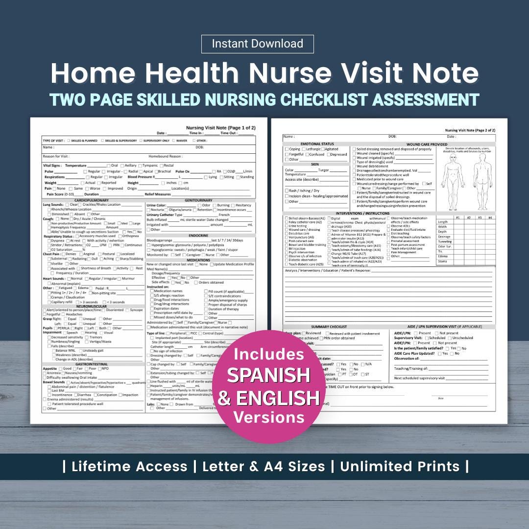 Home Health Nurse Visit Note Template | Skilled Nursing Home Visit