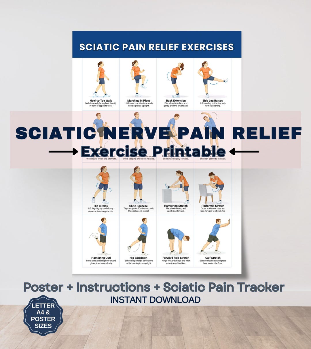 Sciatica Nerve Pain Relief Exercises Printable, Easy Lower Back Pain ...