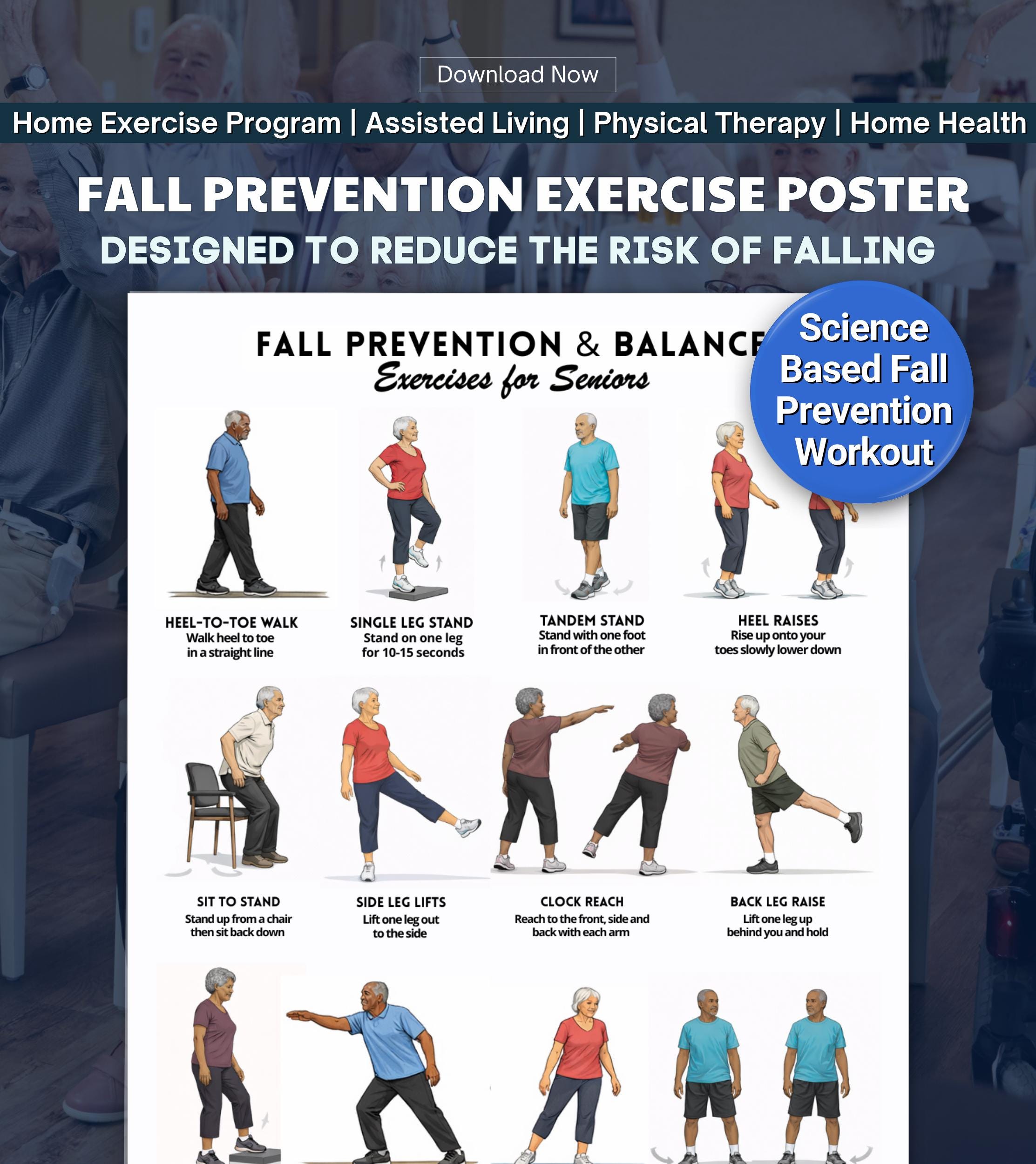 Fall Back Exercise Senior Balance Exercise Chart | Fall Prevention Mobility Training (PDF ...