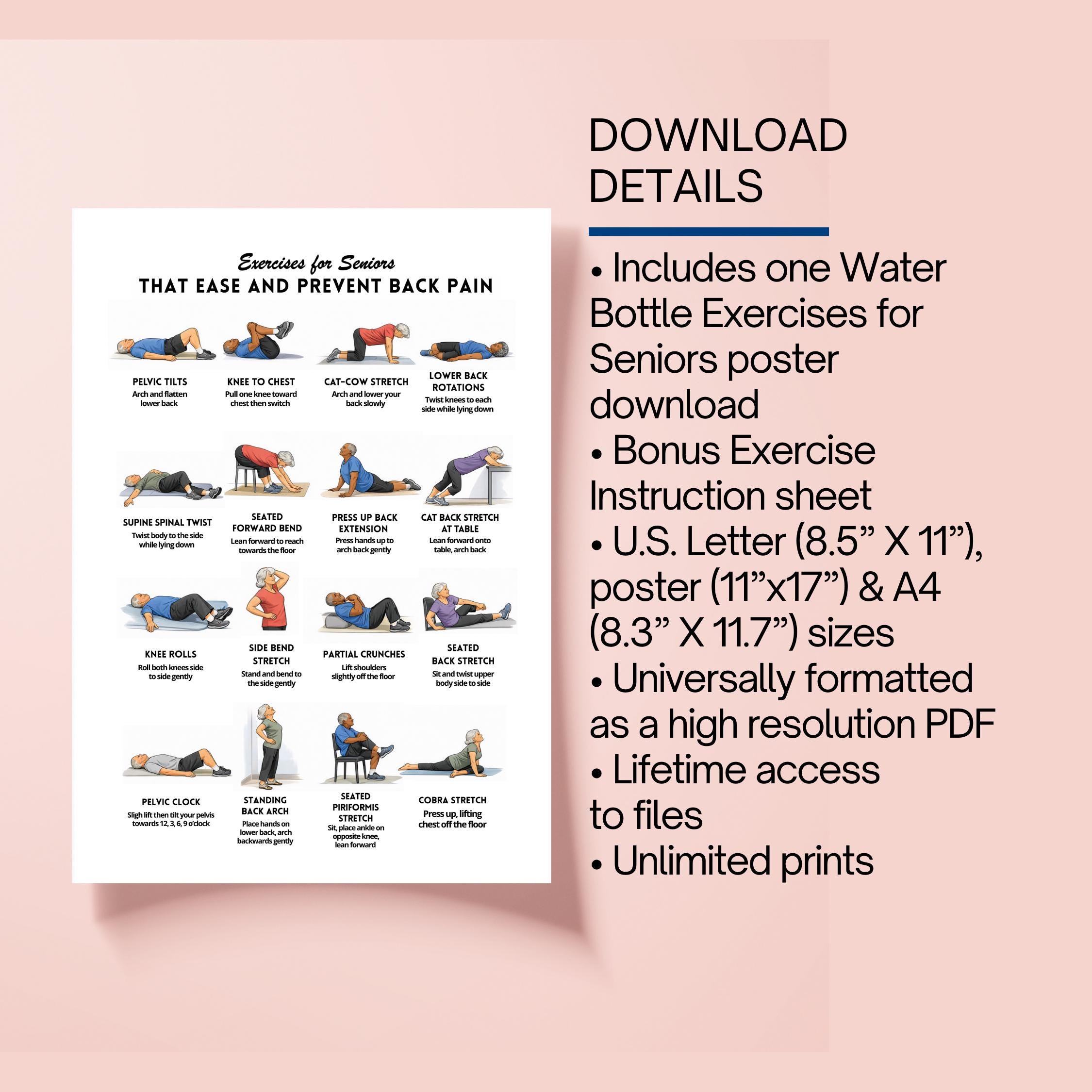 Water Container Exercise Water Bottle Exercises for Seniors Poster | Easy Chair & Standing ...