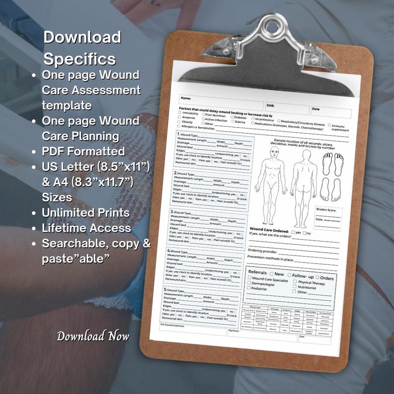 Wound Care Assessment Form, Treatment Goals, Nursing Documentation (PDF ...