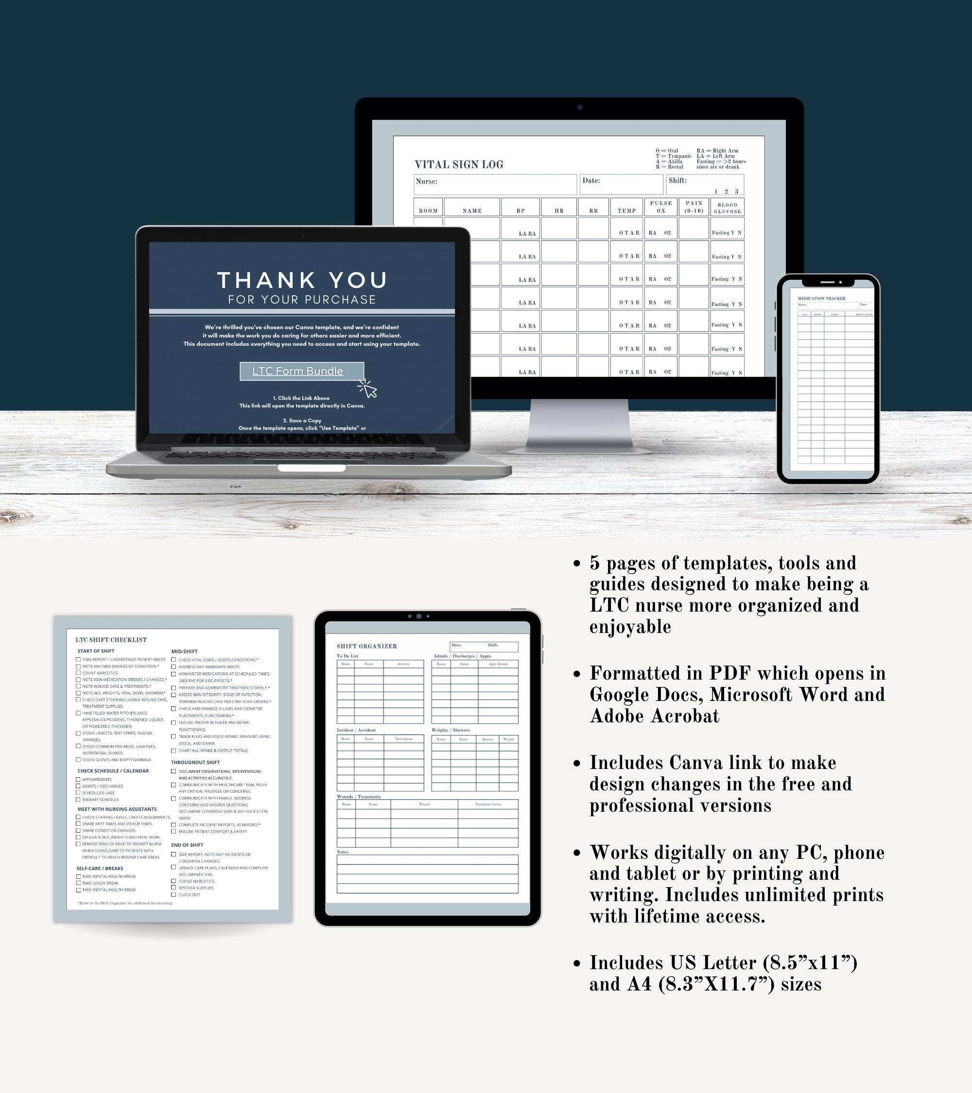 LTC 看護師シフトレポート テンプレート バンドル、長期ケア看護シフトフォーム (PDF、Canva) - Etsy 日本