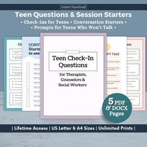 Teen Therapy Questions, Teen Check In Prompts, Teenager Counseling Worksheet, Child Therapist Worksheets, Session Conversation Starters