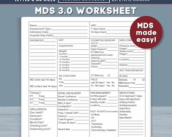 MDS Collection Sheet | Skilled Nursing PDPM Tool | Complete MDS Assessment Review Form | Long Term Care Printable