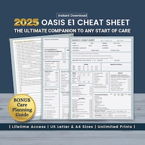 OASIS E1 Cheat Sheet PDF, Printable Oasis E Assessment Cheat Sheet, 2025 Oasis-E1 Start of Care SOC Template, Home Health SoC Intake Form