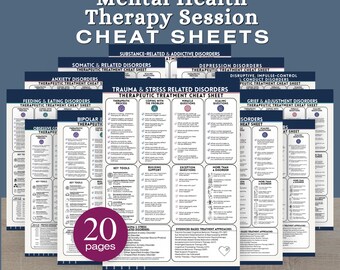 20-Page Mental Health Therapy Cheat Sheets, DSM5 Disorder Treatment Scripts, Psychiatry Session Templates, Psychotherapy Outline (PDF )