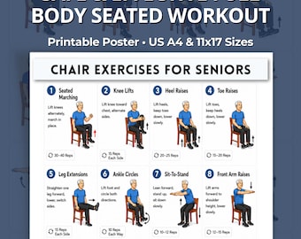Ejercicios de cuerpo completo en silla para personas mayores, tabla de ejercicios sentados, entrenamiento sentado, bajo impacto suave, sentado sin equipo, fitness en casa para personas mayores