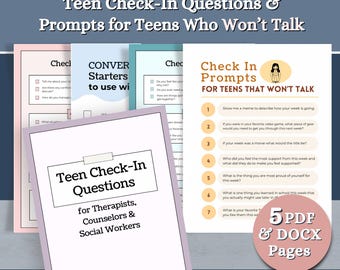 Teen Therapy Questions & Reluctant Teen Worksheet | Counseling Prompts PDF | Teen Check-In Printable | School Counselor Therapist Tools