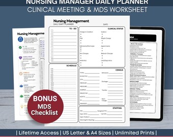 Nurse Manager Shift Planner, Nursing Supervisor LTC Clinical & Staffing Organizer, MDS Nurse Management Daily Census Report PDF