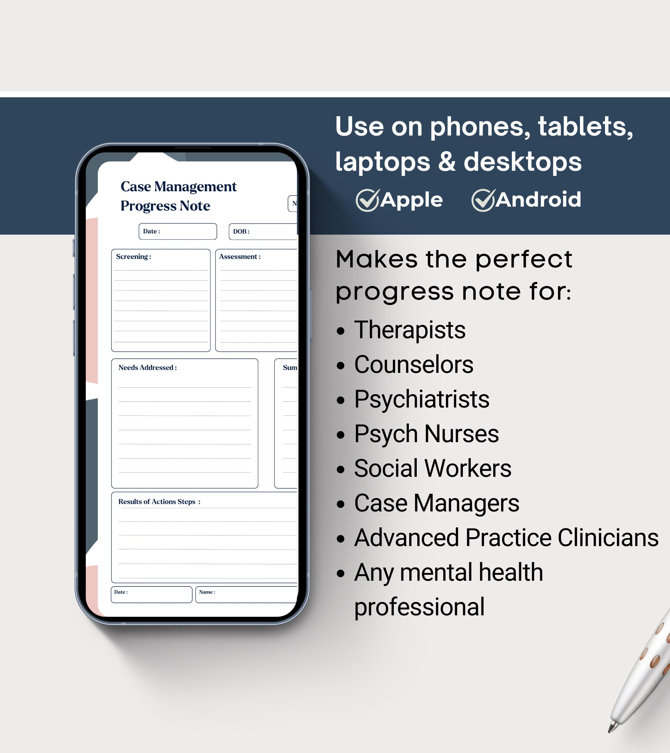 Case Management Progress Note Template: Social Worker, Therapy Session ...