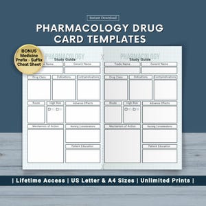 Pharmacology Card Template | Medication Study Flashcards for Nursing Students | NCLEX prep Cards