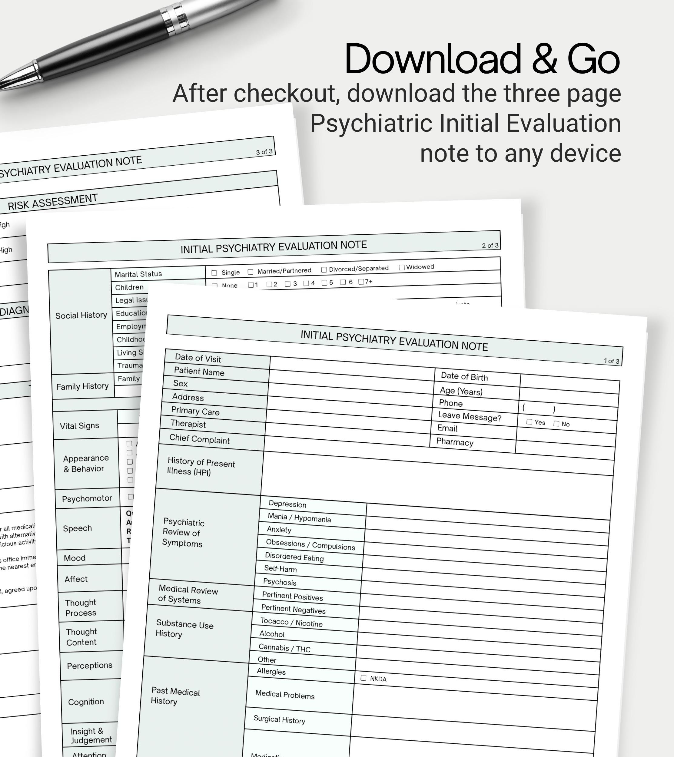 Form R For Psych Psychiatric Evaluation Forms, Mental Health History & Physical, New ...
