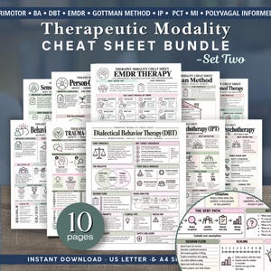 Therapy Modalities Reference Guide, Evidence-Based Therapist Cheat Sheets, DBT, BA, EMDr, MI, Play Therapy (PDf Download)