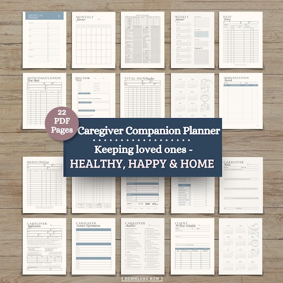 Caregiver Health Planner: 22 Page Editable Daily Activity Log, Elderly Care Planner, Senior Care Log, Medical Care Tracker (PDF Download)