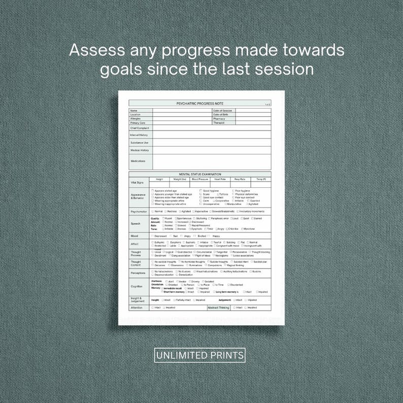 Psychiatric Progress Note, Psychiatry Session Template, Printable ...