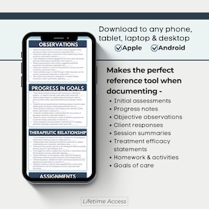Progress Note Cheat Sheet - Therapy Phrases, Goals,  Treatments, Interventions Documentation Guide (PDF Download)