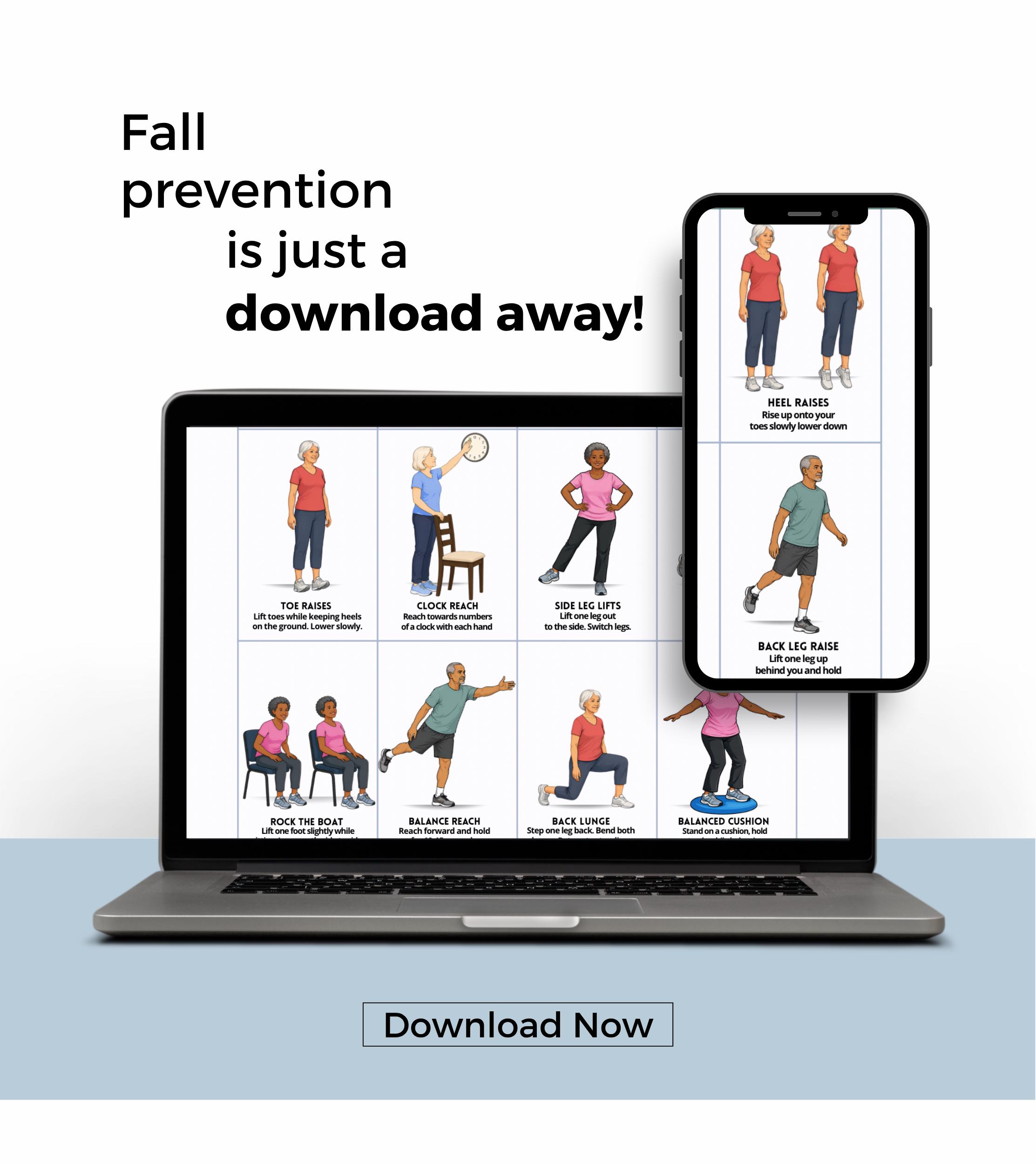 Fall Back Exercise Fall Prevention Balance Exercises for Seniors Poster | 16 Easy ...