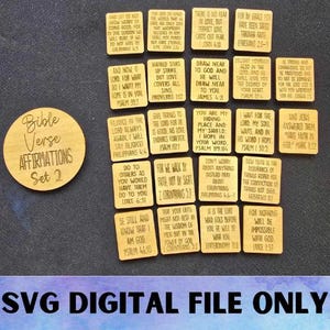 Juego de 2 fichas con frases bíblicas SVG: descarga de archivo digital: archivo Glowforge, frasco de afirmaciones, archivo láser, ficha de actividad religiosa cristiana de Pascua