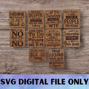 Ensemble d'aimants sarcastiques SVG V2 Version 2 - Téléchargement de fichier numérique - Fichier laser magnétique de bureau Glowforge, drôle, sournois, idiot, sarcasme pour réfrigérateur