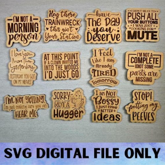 SVG V19 Sarcastic Magnet Set-Digital File Download - Glowforge, Funny, Silly, Snarky, Sarcasm, Refrigerator Desk Magnet Laser Engrave File