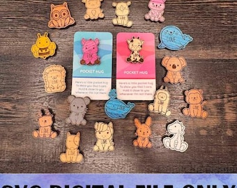 SVG Animal Pocket Hugs - Digital File Download - Glowforge, Laser Cut File, Scrap Buster, Valentine's Day, Easter, All Occasion, Pet Token