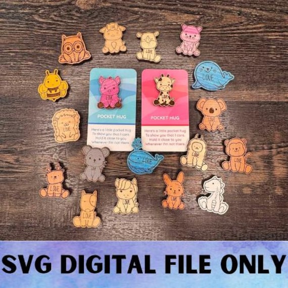 SVG Animal Pocket Hugs - Digital File Download - Glowforge, Laser Cut File, Scrap Buster, Valentine's Day, Easter, All Occasion, Pet Token