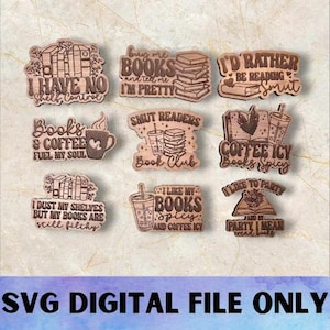 SVG BÜCHER Magnet Set V1 - Digital Download-Glowforge, Lustig, Snarky, Witzig, Sarkasmus, Bücher, lesen Kühlschrank Magnet Laser Datei