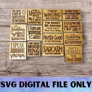 SVG V1 Sarcastische magneet versie 1 set-digitale bestandsdownload - Glowforge, grappig, dom, sarcastisch, sarcasme, koelkast bureau lasergraveersnede