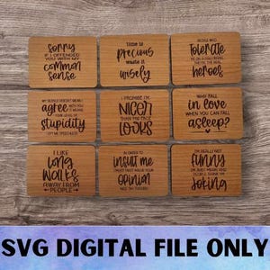 Ensemble d'aimants sarcastiques SVG V3 Version 3 - téléchargement de fichier numérique - fichier laser magnétique de bureau Glowforge, drôle, sournois, idiot, sarcasme pour réfrigérateur