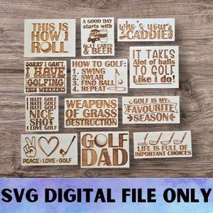 Ensemble d'aimants de sport SVG Golf V2 - Téléchargement numérique-Glowforge, drôle, sarcastique, spirituel, sarcasme, fichier laser aimant de bureau de golf réfrigérateur