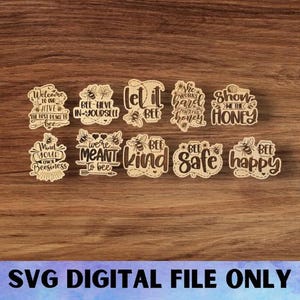 Ensemble d'aimants SVG ABEILLES - Téléchargement numérique-Glowforge, gentillesse, source d'inspiration, heureux, sûr, ruche d'abeilles réfrigérateur aimant de bureau fichier laser