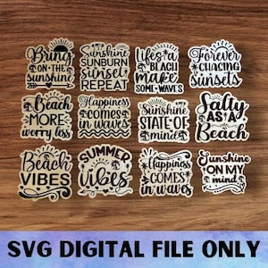 SVG BEACH Magnet Set-Digitale Datei Download - Glowforge, Spaß, Salzig, Wellen, Sonnenschein, Ozean, Kühlschrankmagnet Lasergravur
