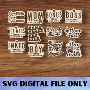 Ensemble d'aimants SVG MOM V6 - Téléchargement numérique-Glowforge, mère, maternité, maman, maman, sarcastique, encré, fichier laser magnétique de bureau drôle de réfrigérateur