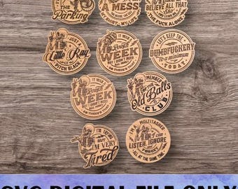 SVG SKULLS V3 Sarcastic Magnet Set Version 3 - Digital Download-Glowforge, Funny, Snarky, Witty, Sarcasm Refrigerator Desk Magnet Laser File