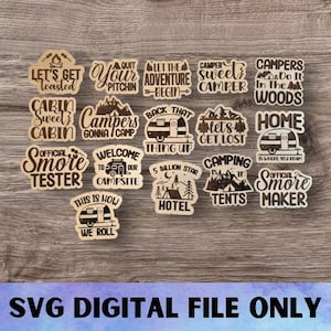 Ensemble d'aimants SVG CAMPING V2 - téléchargement numérique-Glowforge, drôle, sarcastique, spirituel, sarcasme, fichier laser magnétique de bureau de réfrigérateur de camping