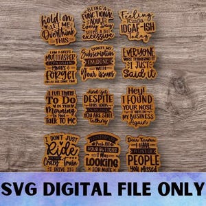 Ensemble d'aimants sarcastiques SVG V6 Version 6 - téléchargement de fichier numérique - fichier laser magnétique de bureau Glowforge, drôle, sournois, idiot, sarcasme pour réfrigérateur
