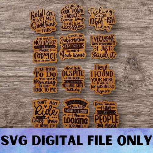 SVG V6 Sarkastisches Magnet-Set Version 6 - Digitaler Dateidownload - Glowforge, lustig, schnippisch, albern, Sarkasmus Kühlschrankmagnet Laserdatei