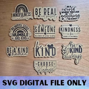 SVG-magneetset Kindness V2 - digitale download-Glowforge, gracieus, inspirerend, goodwill, positief, opbeurend, koelkastmagneet laserbestand
