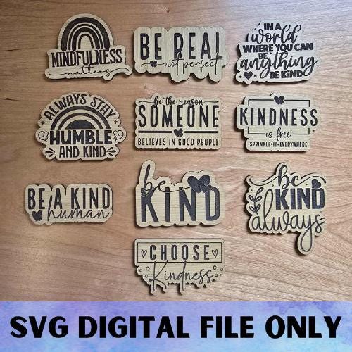 SVG Kindness V2 Magnet Set - Digital Download-Glowforge, Gracious, Inspiring, Goodwill, Positive, Uplifting, Fridge Desk Magnet Laser File