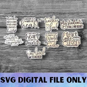 Ensemble d'aimants SVG pour enseignant V1 - téléchargement de fichier numérique - fichier Glowforge, fichier laser classe laser positif, édifiant, inspirant bureau pour réfrigérateur