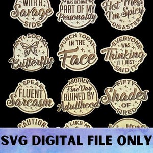 Ensemble d'aimants sarcastiques SVG V10 Version 10 - fichier numérique à télécharger-Glowforge, drôle, sournois, idiot, sarcasme réfrigérateur aimant de bureau fichier laser