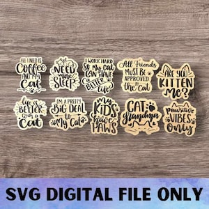 Ensemble d'aimants chat SVG V1 - téléchargement numérique-Glowforge, drôle, loufoque, mignon, spirituel, chat, minou, famille animal de compagnie réfrigérateur aimant de bureau fichier laser