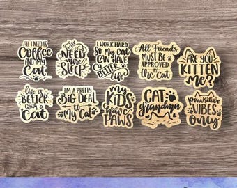 SVG CAT Magnet Set V1 - Digital Download-Glowforge, Funny, Goofy, Cute, Witty, Cat, Kitty, Family Pet Refrigerator Desk Magnet Laser File