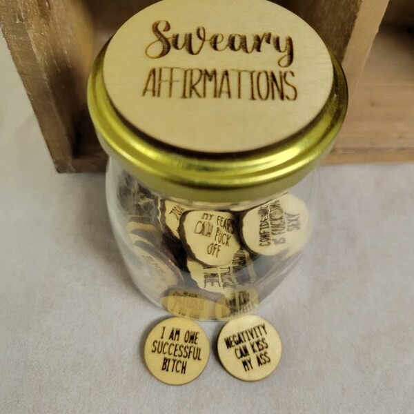 Sweary Affirmation Version 1 Jar with 44 Tokens-Swear Jar-Bachelorette Party, Birthday, White Elephant, Christmas Gift - Adult in Nature