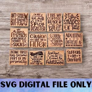 Ensemble d'aimants sarcastiques SVG V11 - Téléchargement de fichier numérique - Glowforge, drôle, idiot, sarcastique, sarcastique, aimant de bureau pour réfrigérateur, fichier de gravure laser